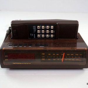 International Clock Radio Alarm & Phone Combo Model 398 Wood Grain Tested Brown